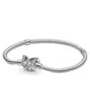 Pandora Moments Cubic Zirconia Butterfly Clasp Snake Chain Bracelet In Silver