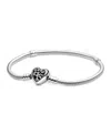 Pandora Moments Cubic Zirconia Family Tree Heart Clasp Snake Chain Bracelet In Metallic
