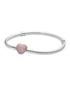 Pandora Moments Cubic Zirconia Pave Heart Clasp Snake Chain Bracelet In Mixed