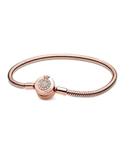 Pandora Moments Cubic Zirconia Sparkling Crown O Snake Chain Bracelet In Crown O Snake Chain,rose Gold