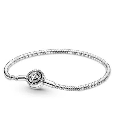 Pandora Moments Cubic Zirconia Sterling Silver Halo Snake Chain Bracelet