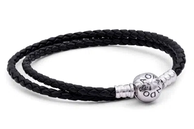 Pandora Moments Double Black Leather Bracelet
