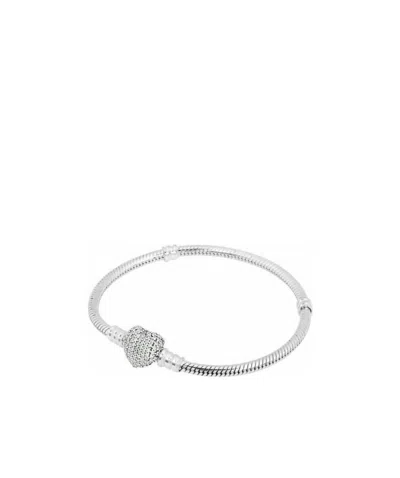 Pandora Moments Foiled Heart-button Bracelet In White