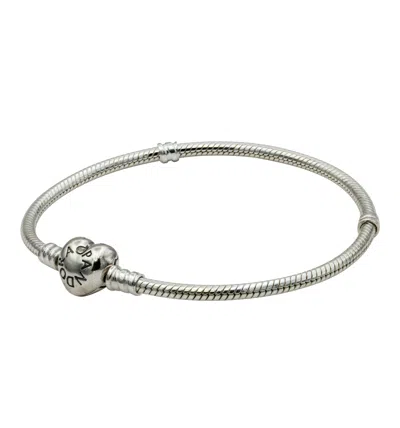 Pandora Moments Heart Clasp Snake Chain Bracelet In Silver
