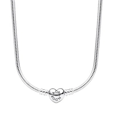 Pandora Moments Heart Clasp Snake Chain Necklace In Metallic