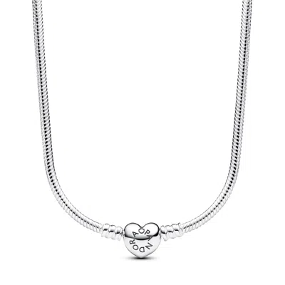 Pandora Moments Heart Clasp Snake Chain Necklace In Metallic