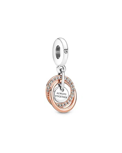 Pandora Moments Silver & 14k Rose Gold Plated Cz Family Always Encircled  Dangle Charm In Metallic
