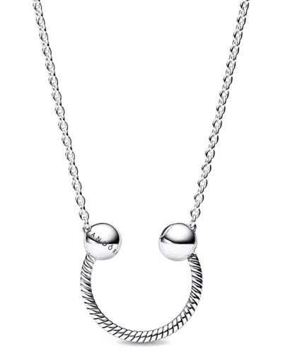 Pandora Moments Silver Horseshoe Pendant Necklace In Metallic