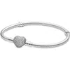 Pandora Moments Sparkling Heart Clasp Snake Chain Bracelet In Metallic
