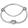 Pandora Moments Sparkling Heart Clasp Snake Chain Bracelet In Silver