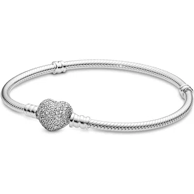 PANDORA PANDORA MOMENTS SPARKLING HEART CLASP SNAKE CHAIN BRACELET
