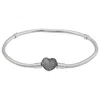Pandora Moments Sparkling Heart Clasp Snake Chain Bracelet In Silver
