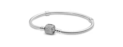 Pandora Moments Sparkling Pave Clasp Snake Chain Bracelet In Silver