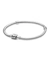 Pandora Moments Sterling Silver Barrel Clasp Snake Chain Bracelet In Silver