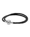 Pandora Moments Sterling Silver Double Leather Bracelet In Leather