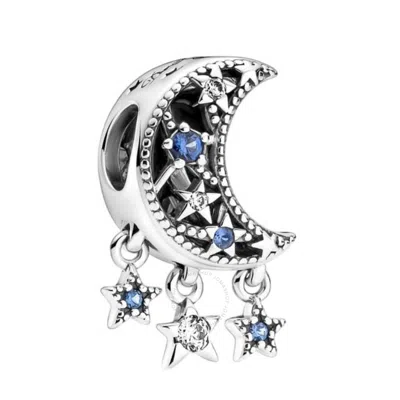 Pandora Moments Sterling Silver Star And Crescent Moon Charm In Multicolor