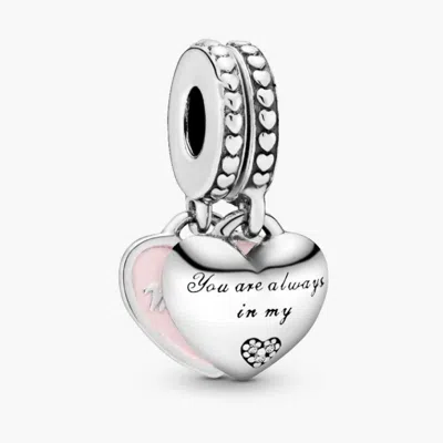 Pandora Mother And Daughter Split Heart Silver Dangle In Pink