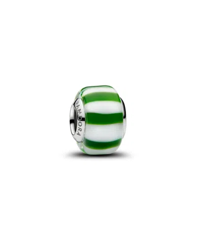 Pandora Murano Glass Peppermint-inspired Striped Charm In Green