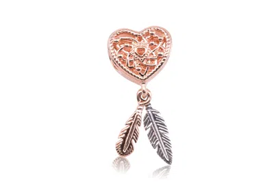 Pandora Openwork Heart & Two Feathers Dreamcatcher Charm In Gold