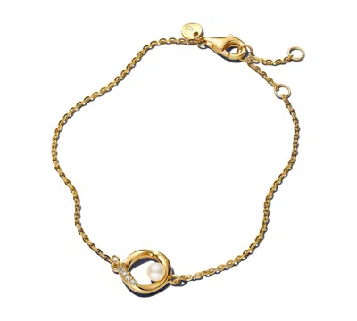 Pandora Organically Shaped Pave Circle Treated Freshwater Cultured Pearl Bracelet In Gold