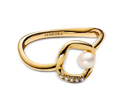 Pandora Organically Shaped Pave Circle Treated Freshwater Cultured Pearl Ring In Gold