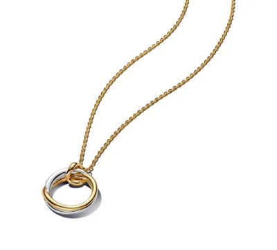 Pandora Organically Shaped Two-tone Pendant Necklace In Gold