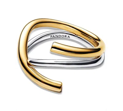 Pandora Organically Shaped Two-tone Double Ring In Gold,silver