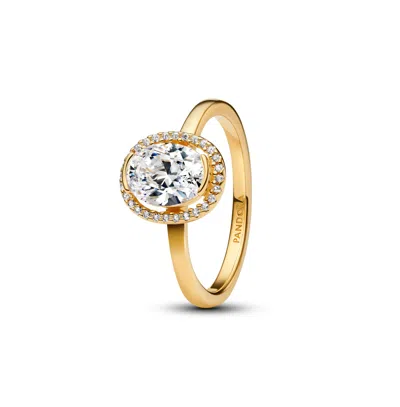 Pandora Oval Sparkling Halo 14k Gold-plated Ring In Gold Plated