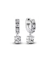 Pandora Panodra Sterling Silver Pave Dangle Hoop Earrings In Sterling Silver
