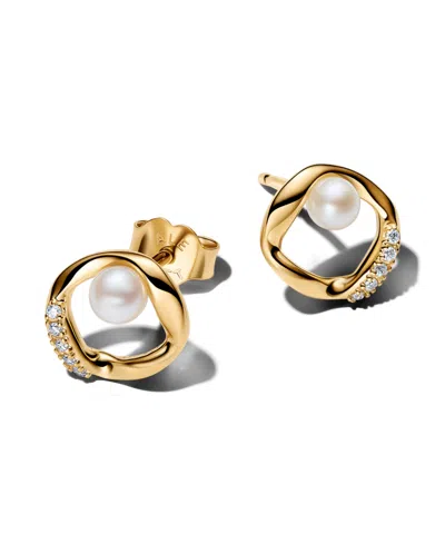 Pandora Pave Circle Treated Freshwater Cultured Imitation Pearl Stud Earrings In Gold