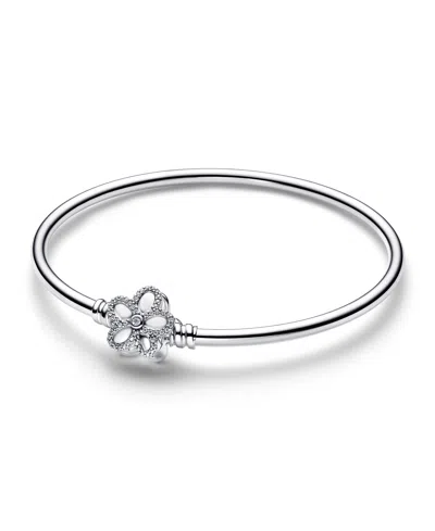 Pandora Pave Flower Bangle In Metallic