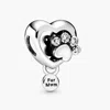 Pandora Paw Heart Sterling Silver Charm With Clear Cubic Zirconia In Metallic