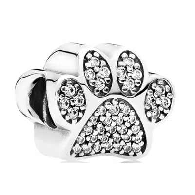 Pandora Paw Silver Charm With Cubic Zirconia