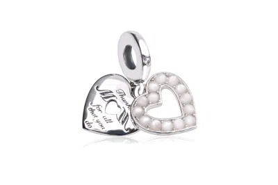 Pandora Pearlescent White Heart Double Dangle Charm In Silver