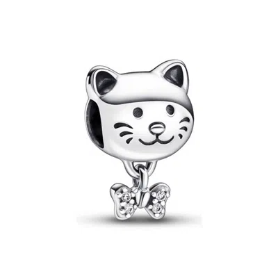 Pandora Pet Cat & Bow Charm In Silver
