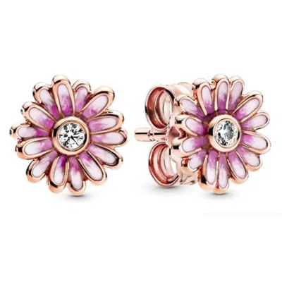 Pandora Pink Daisy Flower Rose Gold-plated Stud Earrings