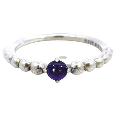 Pre-owned Pandora Purple Stone Silver Stackable Bubble Ring