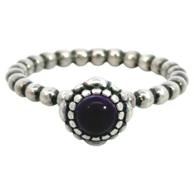 Pre-owned Pandora Purple Stone Stackable Bubble Ring Sterling Silver
