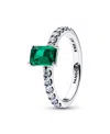 Pandora Rectangular Sparkling Green Halo Ring In Multi