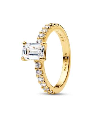 Pandora Rectangular Sparkling Halo Ring In Gold Plated