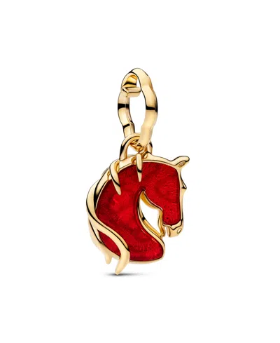 Pandora Red Fire Horse Murano Glass Dangle Charm In Gold