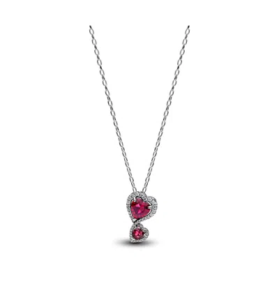 Pandora Red Halo Hearts Pendant Necklace In Sterling Silver