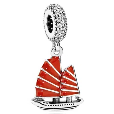 Pandora Red Sterling Silver Chinese Junk Dangle Charm In Metallic
