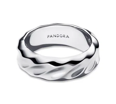 Pandora Rippled Wide Band Ring In Silver