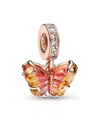 Pandora Rose 14k Gold-plated Pink Yellow Murano Glass Butterfly Dangle Charm In Gold