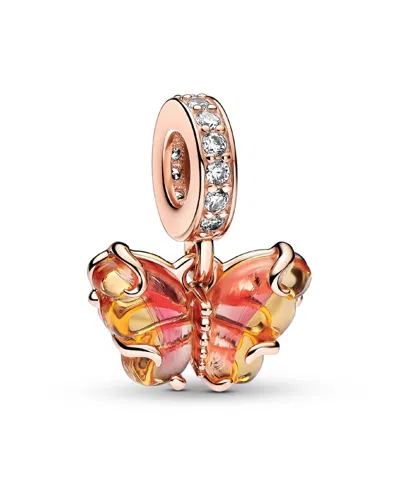 Pandora Rose 14k Gold-plated Pink Yellow Murano Glass Butterfly Dangle Charm In Multi