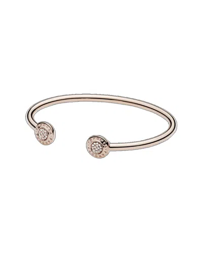 PANDORA PANDORA ROSE 14K ROSE GOLD PLATED CZ LOGO OPEN PAVE BANGLE