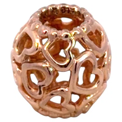 Pre-owned Pandora Rose Gold Plated Cutout Heart Design Charm Bead In Red
