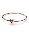 Pandora Rose Gold Plated Heart Clasp Bangle Bracelet In Gold