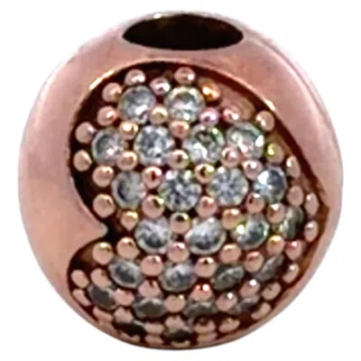 Pre-owned Pandora Rose Gold Plated Round Bead Charm With Cubic Zirconia Heart Design In Red